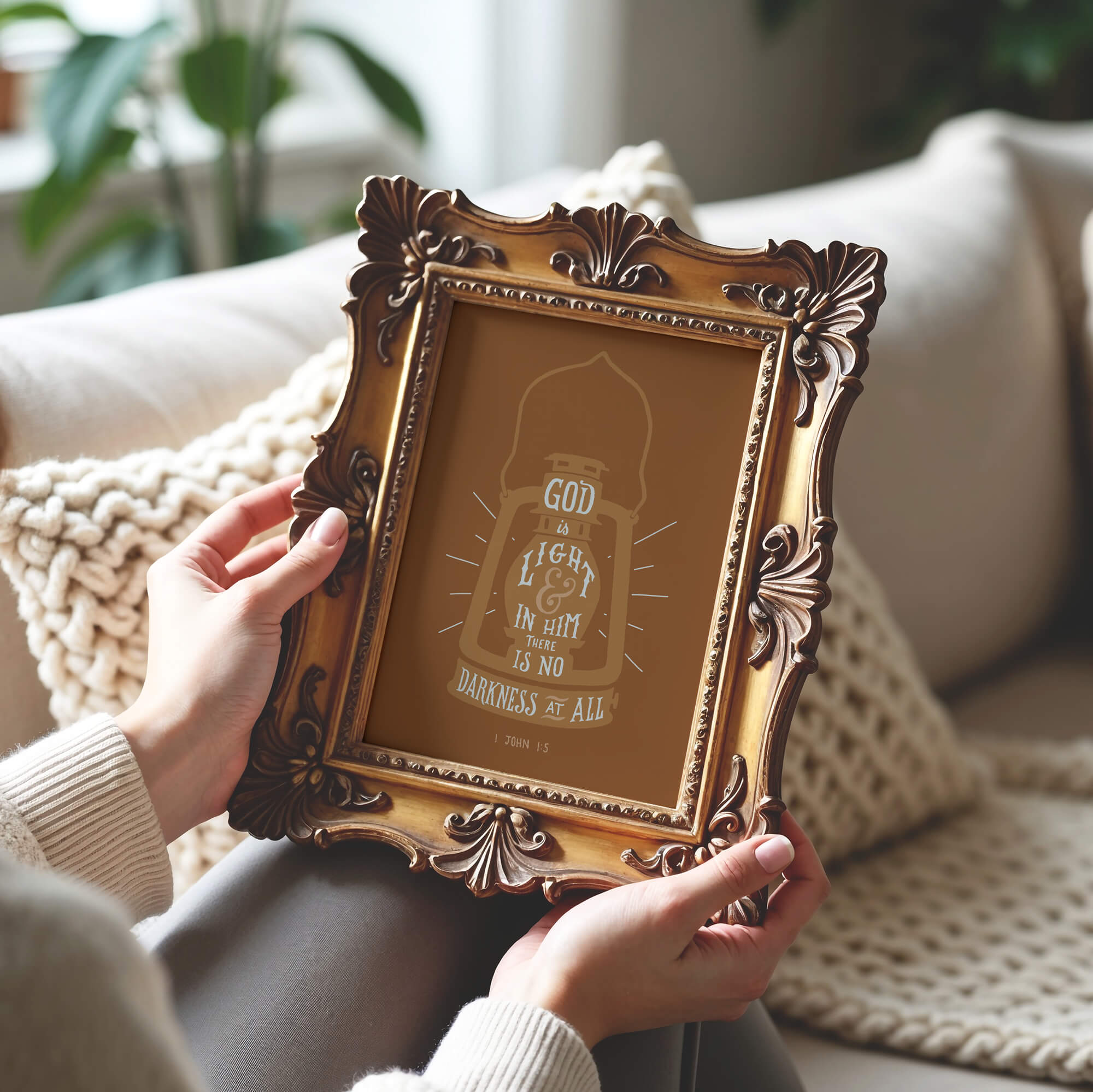 1 John 1:5 Light hand drawn Scripture art print by Scripture Type #color_terracotta