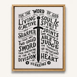 The Word of God is Living and Active Hebrews 4:12 Scripture canvas wall art hand-drawn by Scripture Type #color_black & white