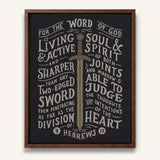 The Word of God is Living and Active Hebrews 4:12 Scripture canvas wall art hand-drawn by Scripture Type #color_charcoal