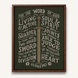 The Word of God is Living and Active Hebrews 4:12 Scripture canvas wall art hand-drawn by Scripture Type #color_forest