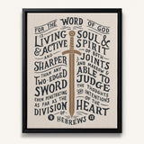 The Word of God is Living and Active Hebrews 4:12 Scripture canvas wall art hand-drawn by Scripture Type #color_stone