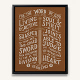 The Word of God is Living and Active Hebrews 4:12 Scripture canvas wall art hand-drawn by Scripture Type #color_terracotta