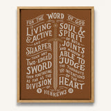 The Word of God is Living and Active Hebrews 4:12 Scripture canvas wall art hand-drawn by Scripture Type #color_terracotta