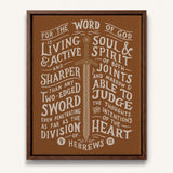 The Word of God is Living and Active Hebrews 4:12 Scripture canvas wall art hand-drawn by Scripture Type #color_terracotta