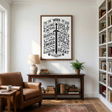 The Word of God is Living and Active Hebrews 4:12 Scripture canvas wall art hand-drawn by Scripture Type #color_black & white