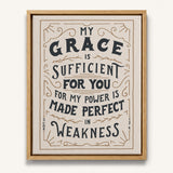 My Grace is Sufficient 2 Corinthians 12:9 framed canvas wall art hand-drawn by Scripture Type #color_stone
