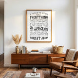 Be anxious for nothing Philippians 4:6-7  framed Scripture wall art hand-drawn by Scripture Type #color_black & white