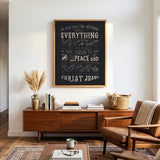 Be anxious for nothing Philippians 4:6-7  framed Scripture wall art hand-drawn by Scripture Type #color_charcoal