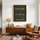 Be anxious for nothing Philippians 4:6-7  framed Scripture wall art hand-drawn by Scripture Type #color_forest