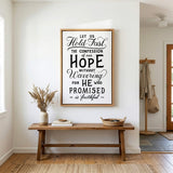 Hold Fast Hebrews 10:23 Framed canvas wall art hand-drawn Scripture typography by Scripture Type #color_black & white