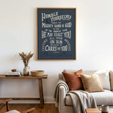 Humble yourselves casting all your anxiety 1 Peter 5:6-7 framed canvas wall art hand-drawn by Scripture Type #color_navy
