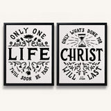 Only One Life, 'Twill Soon Be Past C.T. Studd hand-drawn framed canvas by Scripture Type #color_black & white