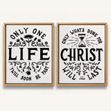 Only One Life, 'Twill Soon Be Past C.T. Studd hand-drawn framed canvas by Scripture Type #color_black & white