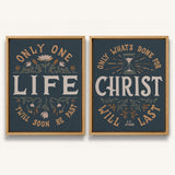 Only One Life, 'Twill Soon Be Past C.T. Studd hand-drawn framed canvas by Scripture Type #color_navy