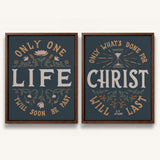 Only One Life, 'Twill Soon Be Past C.T. Studd hand-drawn framed canvas by Scripture Type #color_navy