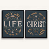Only One Life, 'Twill Soon Be Past C.T. Studd hand-drawn framed canvas by Scripture Type #color_navy
