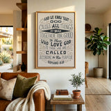 Romans 8:28 All things for good hand-drawn Scripture framed canvas wall art by Scripture Type #color_stone