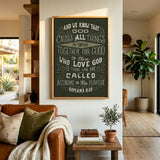 Romans 8:28 All things for good hand-drawn Scripture framed canvas wall art by Scripture Type #color_forest