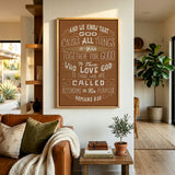 Romans 8:28 All Things For Good hand-drawn Christian framed canvas wall art by Scripture Type #color_terracotta