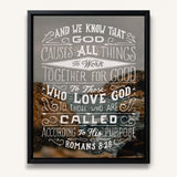 Romans 8:28 All things for good hand-drawn Scripture framed canvas wall art by Scripture Type #color_photo