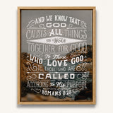 Romans 8:28 All things for good hand-drawn Scripture framed canvas wall art by Scripture Type #color_photo