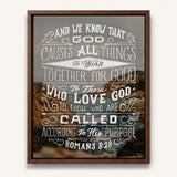 Romans 8:28 All things for good hand-drawn Scripture framed canvas wall art by Scripture Type #color_photo