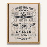 Romans 8:28 All things for good hand-drawn Scripture framed canvas wall art by Scripture Type #color_stone