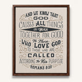 Romans 8:28 All things for good hand-drawn Scripture framed canvas wall art by Scripture Type #color_stone