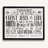 Rooted and built up in Him Colossians 2:-7 hand-drawn Scripture framed wall art by Scripture Type #color_black & white
