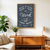 Isaiah 40:8 Grass Withers Stands Forever framed Scripture art print by Scripture Type #color_navy