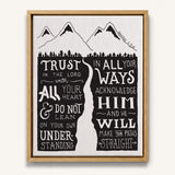 Trust in the Lord Proverbs 3:5-6 framed canvas Scripture wall art hand-drawn by Scripture Type #color_black & white