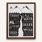 Trust in the Lord Proverbs 3:5-6 framed canvas Scripture wall art hand-drawn by Scripture Type #color_black & white