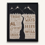 Trust in the Lord Proverbs 3:5-6 framed canvas Scripture wall art hand-drawn by Scripture Type #color_charcoal