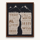 Trust in the Lord Proverbs 3:5-6 framed canvas Scripture wall art hand-drawn by Scripture Type #color_charcoal