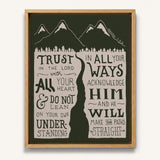 Trust in the Lord Proverbs 3:5-6 framed canvas Scripture wall art hand-drawn by Scripture Type #color_forest