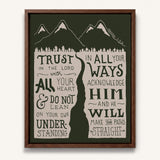 Trust in the Lord Proverbs 3:5-6 framed canvas Scripture wall art hand-drawn by Scripture Type #color_forest
