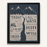 Trust in the Lord Proverbs 3:5-6 framed canvas Scripture wall art hand-drawn by Scripture Type #color_navy
