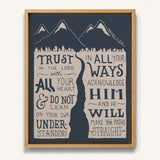 Trust in the Lord Proverbs 3:5-6 framed canvas Scripture wall art hand-drawn by Scripture Type #color_navy