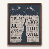 Trust in the Lord Proverbs 3:5-6 framed canvas Scripture wall art hand-drawn by Scripture Type #color_navy