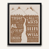Trust in the Lord Proverbs 3:5-6 framed canvas Scripture wall art hand-drawn by Scripture Type #color_stone