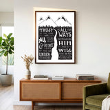 Trust in the Lord with all your heart Proverbs 3:5-6  Scripture framed wall art hand-drawn by Scripture Type #color_black & white
