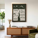 Trust in the Lord with all your heart Proverbs 3:5-6  Scripture framed wall art hand-drawn by Scripture Type #color_forest