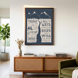 Trust in the Lord with all your heart Proverbs 3:5-6  Scripture framed wall art hand-drawn by Scripture Type #color_navy