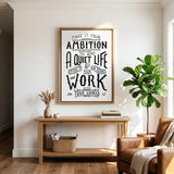Work with your hands 1 Thessalonians 4:11 framed canvas wall art hand-drawn by Scripture Type #color_black & white