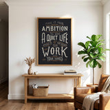 Work with your hands 1 Thessalonians 4:11 framed canvas wall art hand-drawn by Scripture Type #color_charcoal