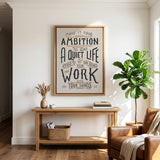 Work with your hands 1 Thessalonians 4:11 framed canvas wall art hand-drawn by Scripture Type #color_stone