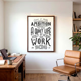 Work with your hands 1 Thessalonians 4:11 framed canvas wall art hand-drawn by Scripture Type #color_black & white