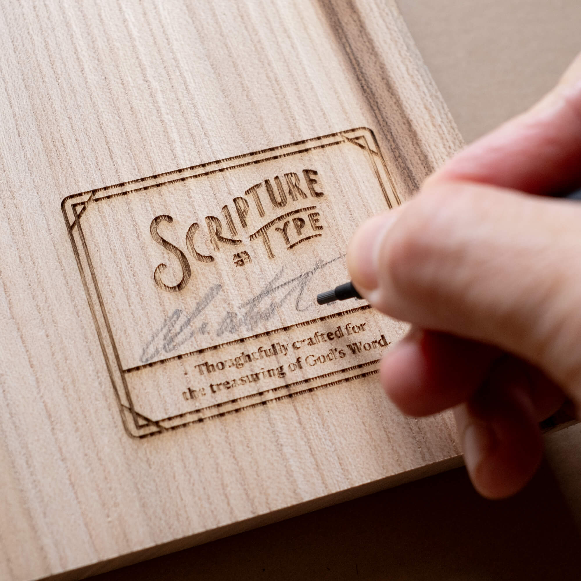 1 Thessalonians 4:11 Work With Your Hands hand-drawn laser-engraved wood wall art by Scripture Type