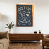 Isaiah 40:8 Grass Withers Stands Forever framed Scripture art print by Scripture Type #color_navy